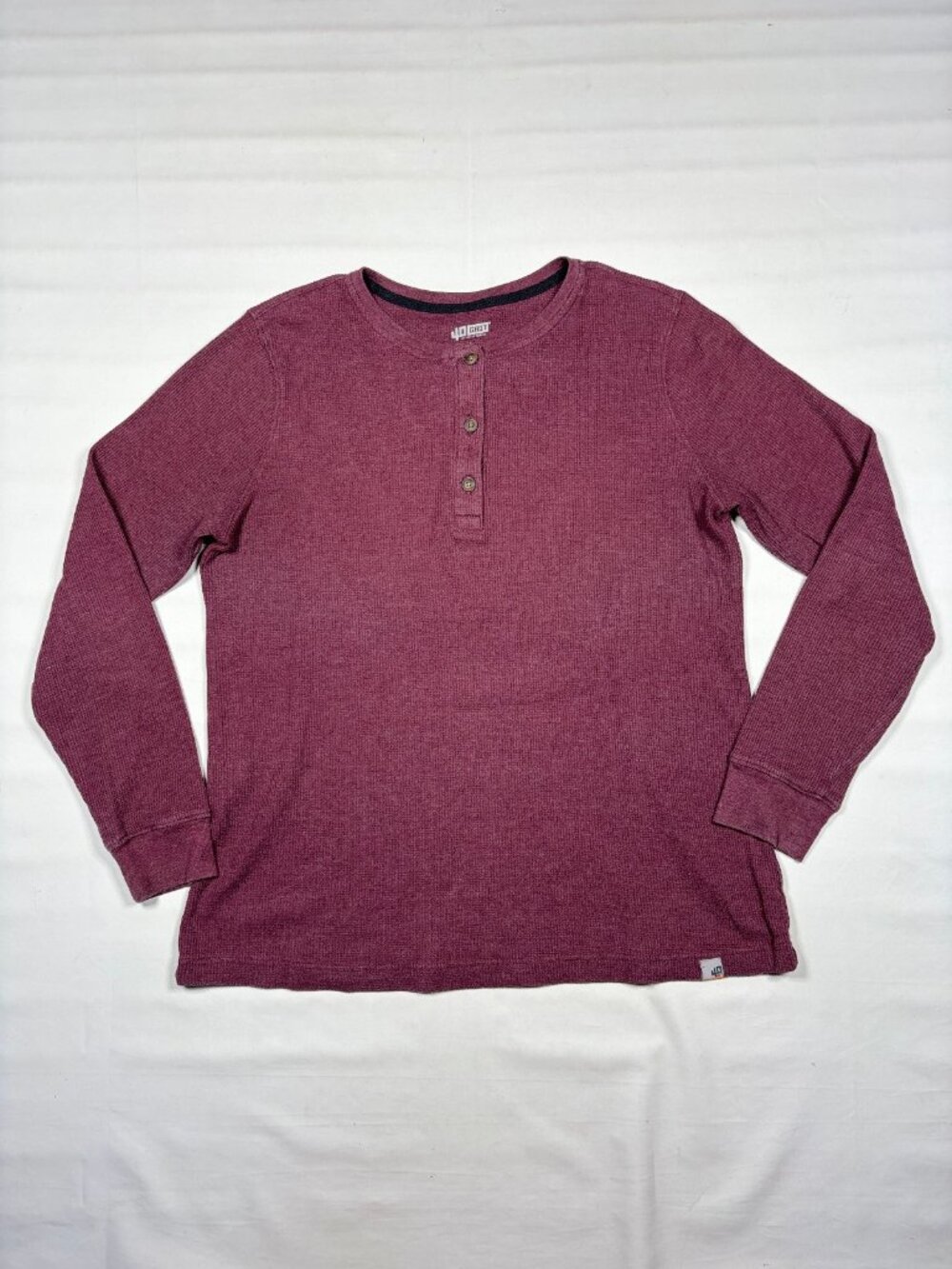 40 Grit by Duluth Trading Co Men L Burgundy Waffle Knit Thermal Henley Shirt